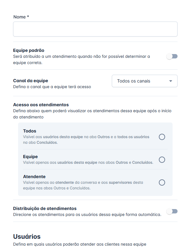 Equipes & permissões