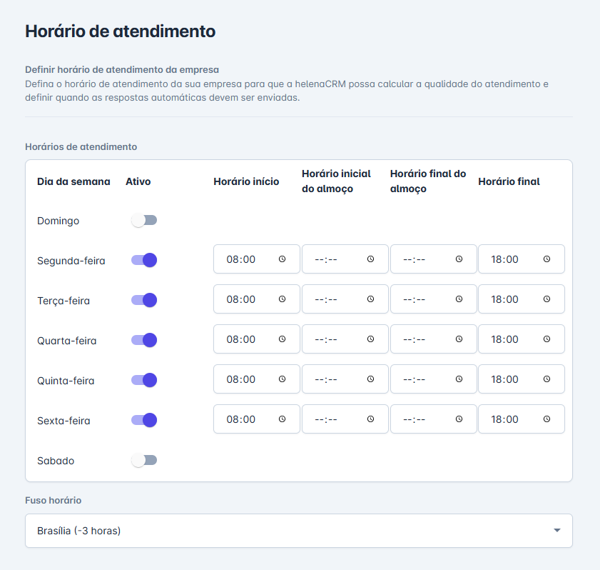Horário de atendimento